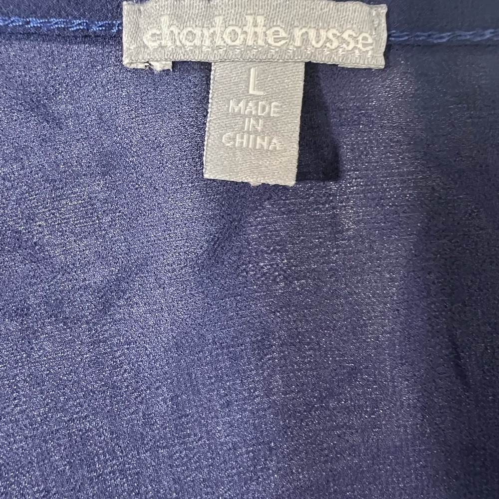 charlotte ruse Navy Blue Sheer V Necked Top Women’s size Large - Picture 6 of 6
